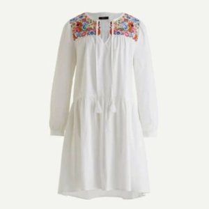 NWT J.Crew White Long-Sleeve Embroidered Yoke Dress